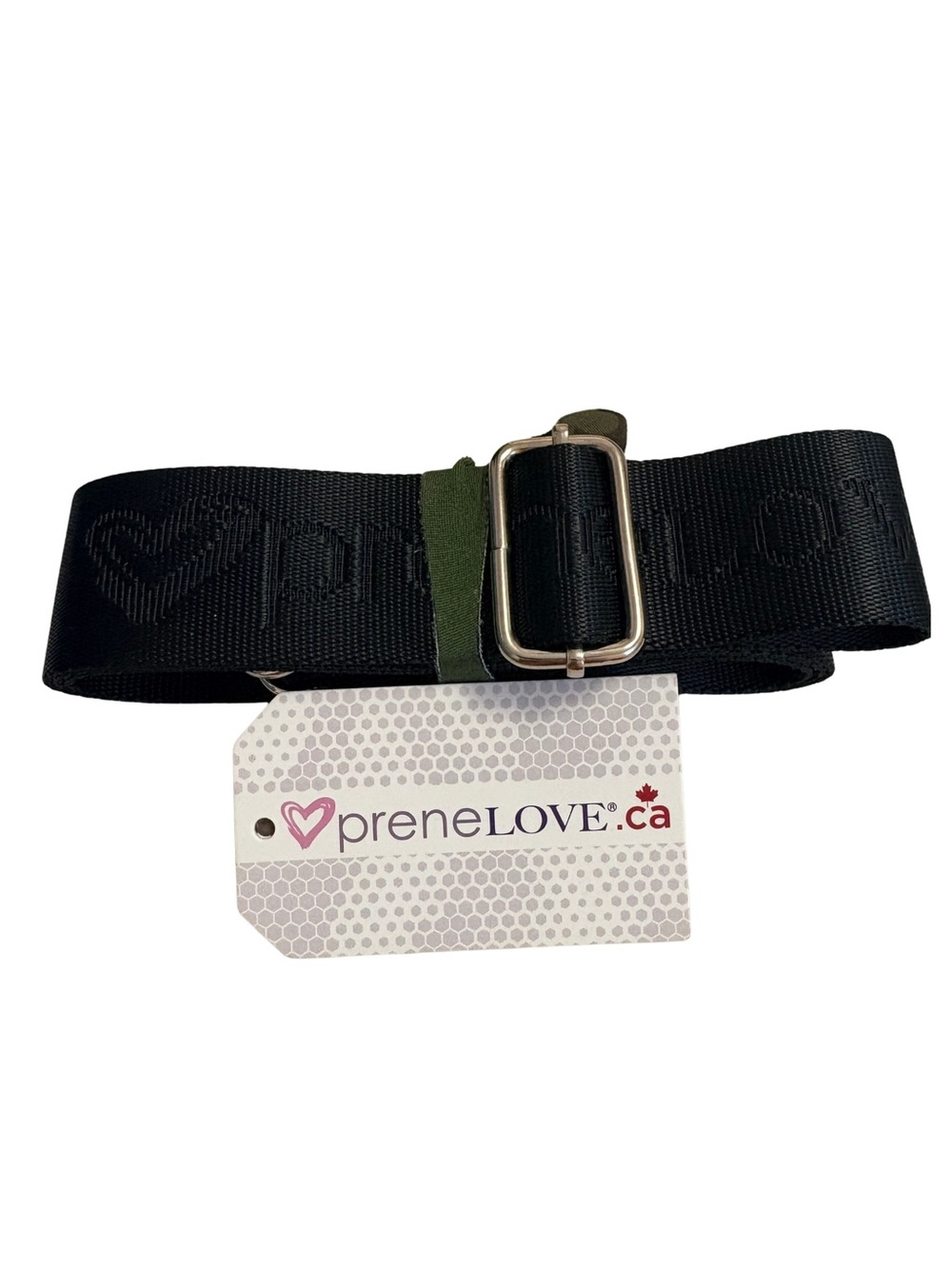 preneLOVE Adjustable Black Logo Bag Strap 2” Wide Silver Hardware NWT